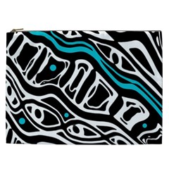 Blue, Black And White Abstract Art Cosmetic Bag (xxl) 