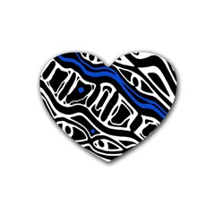 Deep Blue, Black And White Abstract Art Heart Coaster (4 Pack)  by Valentinaart