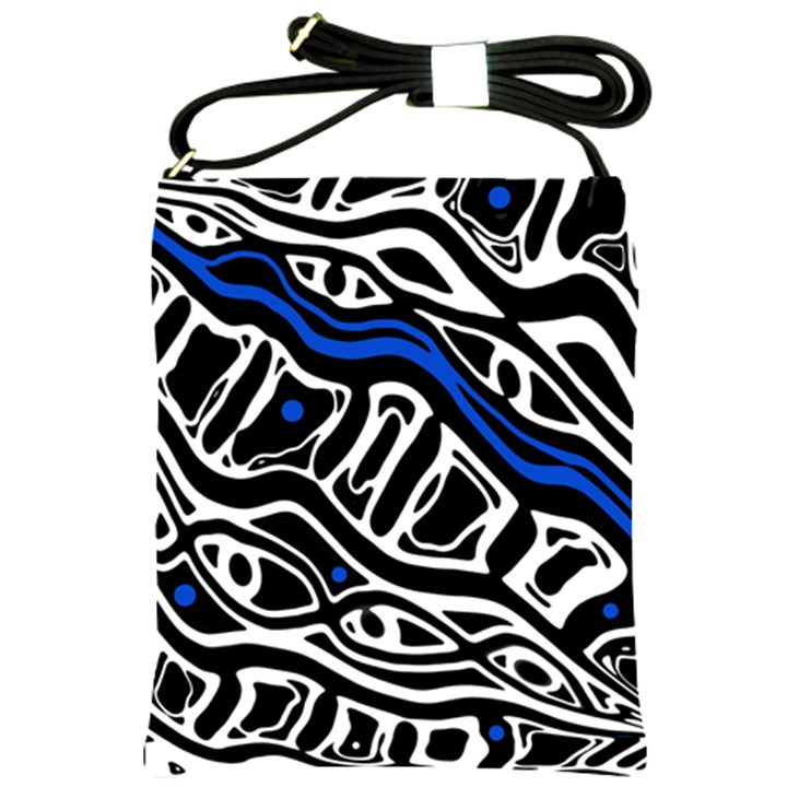 Deep blue, black and white abstract art Shoulder Sling Bags