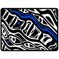 Deep Blue, Black And White Abstract Art Double Sided Fleece Blanket (large) 