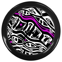 Purple, Black And White Abstract Art Wall Clocks (black) by Valentinaart