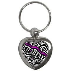 Purple, Black And White Abstract Art Key Chains (heart) 