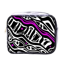 Purple, Black And White Abstract Art Mini Toiletries Bags by Valentinaart