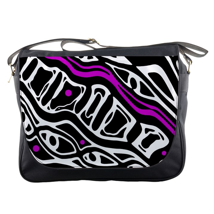 Purple, black and white abstract art Messenger Bags