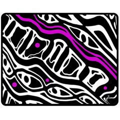 Purple, Black And White Abstract Art Double Sided Fleece Blanket (medium)  by Valentinaart