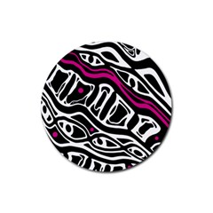 Magenta, Black And White Abstract Art Rubber Round Coaster (4 Pack) 