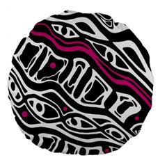 Magenta, Black And White Abstract Art Large 18  Premium Flano Round Cushions by Valentinaart