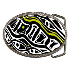 Yellow, Black And White Abstract Art Belt Buckles by Valentinaart