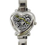 Yellow, black and white abstract art Heart Italian Charm Watch Front