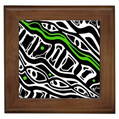 Green, black and white abstract art Framed Tiles