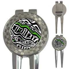 Green, black and white abstract art 3-in-1 Golf Divots