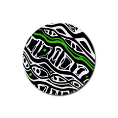 Green, black and white abstract art Rubber Round Coaster (4 pack) 