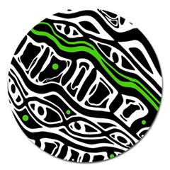 Green, black and white abstract art Magnet 5  (Round)