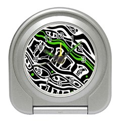 Green, black and white abstract art Travel Alarm Clocks