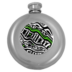 Green, black and white abstract art Round Hip Flask (5 oz)