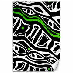 Green, black and white abstract art Canvas 24  x 36 