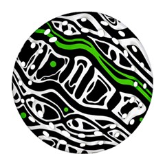 Green, Black And White Abstract Art Round Filigree Ornament (2side) by Valentinaart