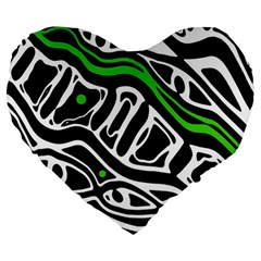 Green, black and white abstract art Large 19  Premium Heart Shape Cushions