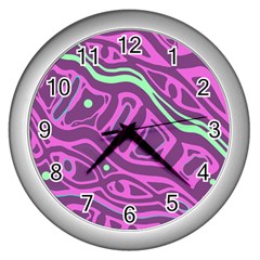 Purple And Green Abstract Art Wall Clocks (silver)  by Valentinaart