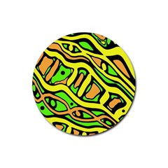 Yellow, Green And Oragne Abstract Art Rubber Coaster (round)  by Valentinaart