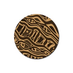 Brown Abstract Art Rubber Coaster (round) 