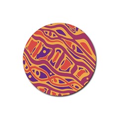 Orange Decorative Abstract Art Rubber Round Coaster (4 Pack)  by Valentinaart