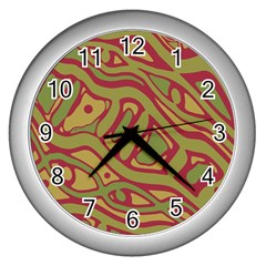 Brown Abstract Art Wall Clocks (silver)  by Valentinaart