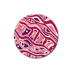 Pink And Purple Abstract Art Rubber Round Coaster (4 Pack) 