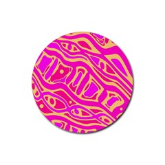 Pink Abstract Art Rubber Round Coaster (4 Pack)  by Valentinaart