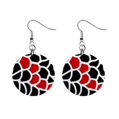 Red, Black And White Abstraction Mini Button Earrings by Valentinaart