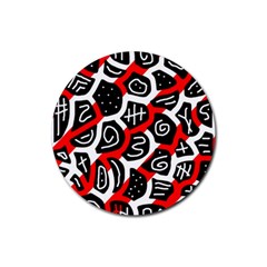 Red Playful Design Rubber Coaster (round)  by Valentinaart
