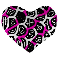 Magenta Playful Design Large 19  Premium Heart Shape Cushions