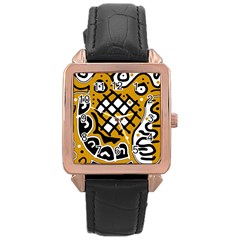 Yellow High Art Abstraction Rose Gold Leather Watch 