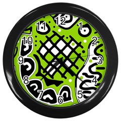 Green High Art Abstraction Wall Clocks (black) by Valentinaart