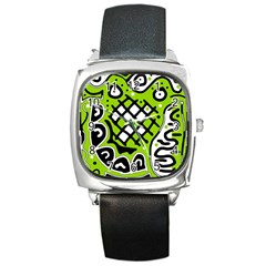 Green high art abstraction Square Metal Watch