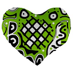 Green high art abstraction Large 19  Premium Flano Heart Shape Cushions