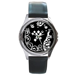 Black And White High Art Abstraction Round Metal Watch by Valentinaart