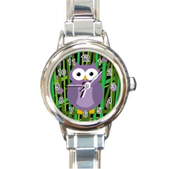 Purple owl Round Italian Charm Watch