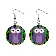 Purple owl Mini Button Earrings