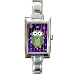 Green And Purple Owl Rectangle Italian Charm Watch by Valentinaart