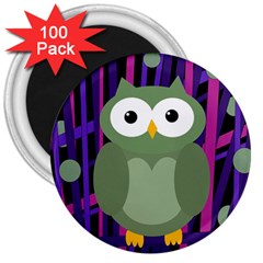 Green and purple owl 3  Magnets (100 pack)