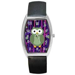 Green and purple owl Barrel Style Metal Watch