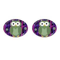 Green and purple owl Cufflinks (Oval)