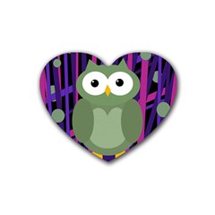 Green and purple owl Rubber Coaster (Heart) 