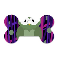 Green and purple owl Dog Tag Bone (Two Sides)