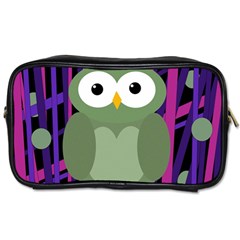 Green And Purple Owl Toiletries Bags 2-side by Valentinaart