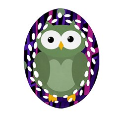 Green And Purple Owl Oval Filigree Ornament (2-side)  by Valentinaart