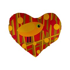 Yellow Bird Standard 16  Premium Heart Shape Cushions by Valentinaart