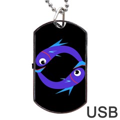 Blue Fishes Dog Tag Usb Flash (one Side)