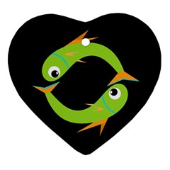 Green Fishes Ornament (heart)  by Valentinaart